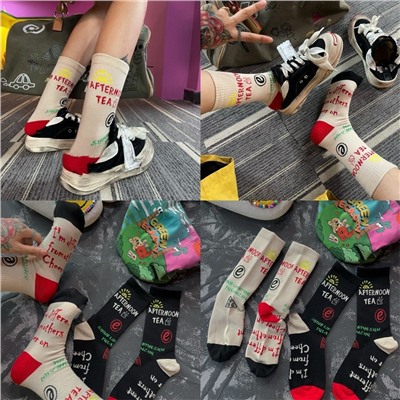 Genuine design cotton knee socks for men and women, mid-length, internet celebrity