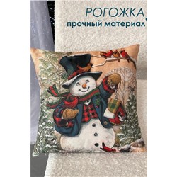 Наволочка декоративная рогожка Снеговик 1 шт