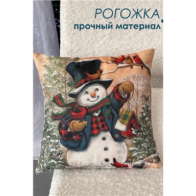 Наволочка декоративная рогожка Снеговик 1 шт
