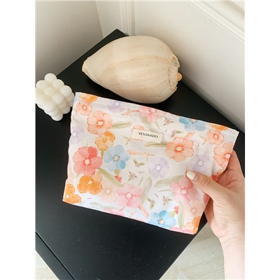 Fresh cute capacious organizer bag, handheld cosmetic bag to go out, travel bag, liner, floral print