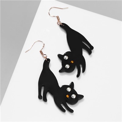 Серьги акриловые «Кот» хвостатый, цвет чёрный в золоте