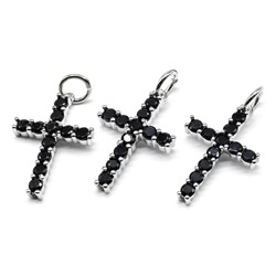 Подвеска Крест 12*18мм с фианитами цв.агат, серебристая