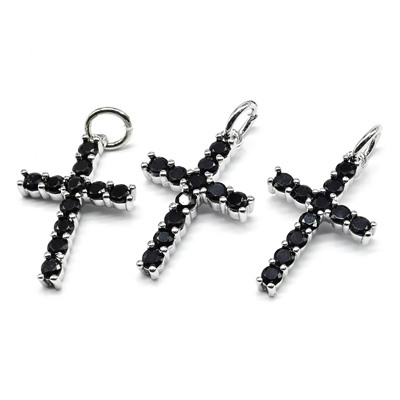 Подвеска Крест 12*18мм с фианитами цв.агат, серебристая