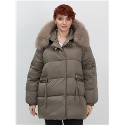 Куртка зимняя женская с мехом и капюшоном тренд коричневого цвета 7639K