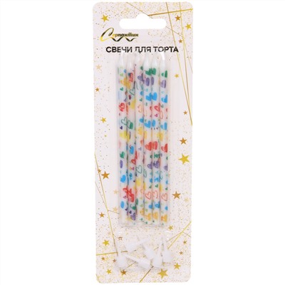Свечи в торт "Сердечки" 6шт 13 см