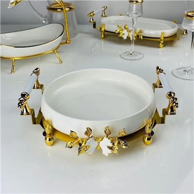 163-040 Глубокое круглое блюдо 22см на подставке MELODY в под.уп.(х12)Фарфор, металл