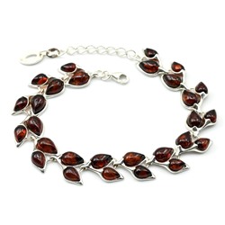 Браслет с янтарем С925 "колосок" 12*15мм коньячный, 18,5см, 15,7г