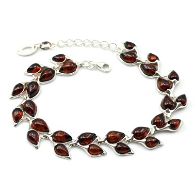 Браслет с янтарем С925 "колосок" 12*15мм коньячный, 18,5см, 15,7г