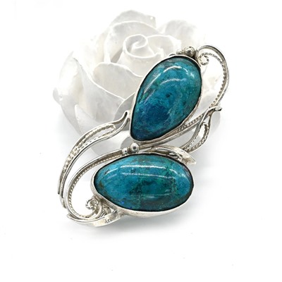 Брошь из хризоколлы в посеребрении 59*35мм.
