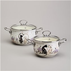 НАБОР КАСТРЮЛЬ ЭМАЛИРОВАННЫЙ, СЕРИЯ "LAVANDER CATS" 4ПР. 2,0/2,8Л ДИА.18/20СМ