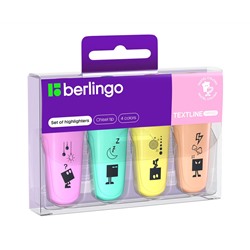 Набор текстовыделителей Berlingo "Textline HP100" мини, 04цв., 1-5мм, пастельные цвета, европодвес