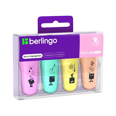 Набор текстовыделителей Berlingo "Textline HP100" мини, 04цв., 1-5мм, пастельные цвета, европодвес