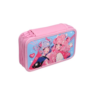 Пенал 3 секции, 125×205×55 мм, Calligrata 30П26/3 «Аниме подружки», ламинированный картон