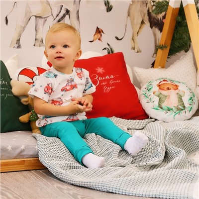 Футболка детская MINAKU New Year's cars, рост 68-74 см, белая