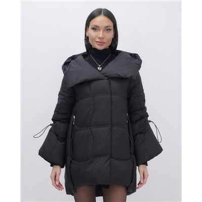 Куртка зимняя женская с большим капюшоном модная черного цвета 7739Ch