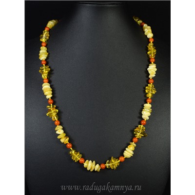 Бусы из янтаря крошка с шариком молочный, лимонный, карамельный, 57см