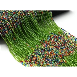 Бусины из шпинели шарик гр.2мм цв.оливковый, ассорти, 37см, 197 бусин