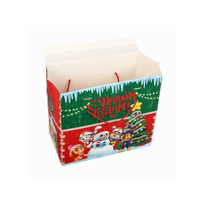 Пакет подарочный-коробка, новогодний «С Новым годом» 37×30×20 см, Щенячий патруль