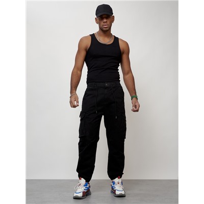 Джинсы карго мужские с накладными карманами черного цвета 2428Ch