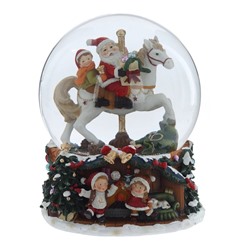 GAEM Фигурка декоративная "Дед Мороз на лошадке" в стекл шаре (ключ,муз), D 14 см, L15 W16 H18,5 см