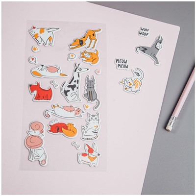 Наклейки объемные MESHU "Meow&Woof", 10*24см, 23 наклейки, инд. уп., европодвес