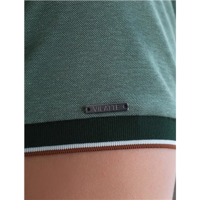 Футболка поло с воротником на пуговицах из полотна пике с меланжевым плетением с эластаном