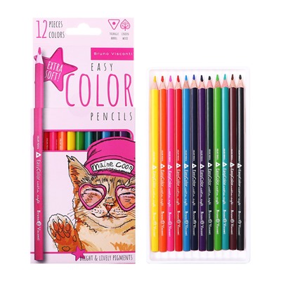 Карандаши цветные 12 цветов BrunoVisconti Easycolor, трёхгранные, особо мягкие