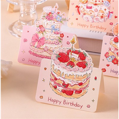 Открытка настольная Happy Birthday с фигурным тортом (Клубничный торт)