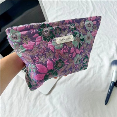 Quality retro capacious cosmetic bag, wallet, organizer bag, liner, handheld small clutch bag, flowered