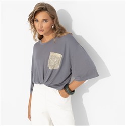 Футболка с декором из пайеток, Красиво живу (серая)