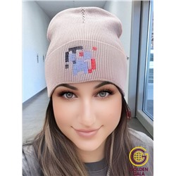 Теплая женская шапка плотной вязки с отворотом арт 1