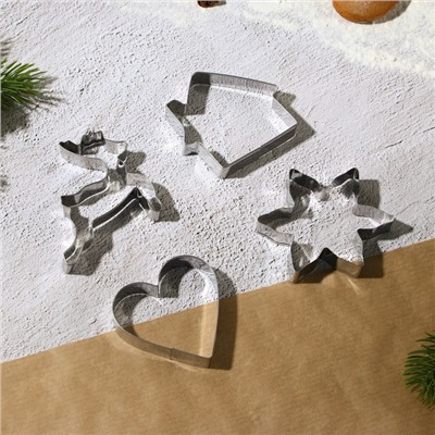 Формы для выпечки новогодние «Рождество», набор 4 шт. + лопатка