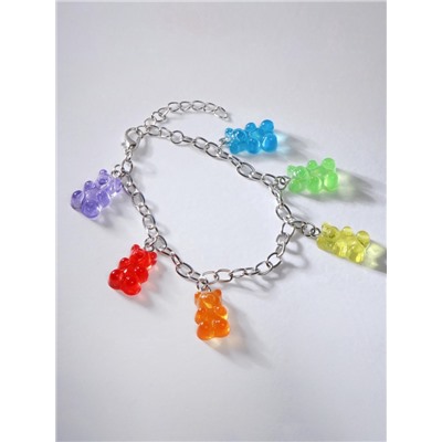 Браслет «Мармеладные мишки», цветной в серебре, 17 см