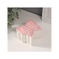 Шкатулка для украшений «Бабочка фигурная», керамика, розовый перламутр, 7.3×7.3×4.5 см