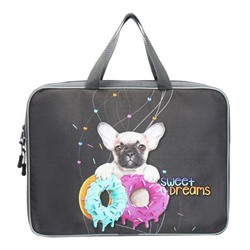 Папка с ручками текстильная А4, Stavia "Sweet dog", для бумаг, для офиса, 370 х 280 х 60 мм, серый