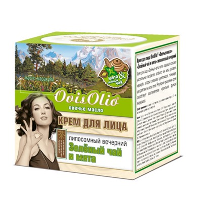 Крем для лица "Овечье масло" липосомный вечерний "Зеленый чай и мята" 150 мл, Хиты продаж