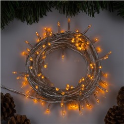Гирлянда «Нить» 10 м, IP20, прозрачная нить, 100 LED, 8 режимов, 220 В, свечение жёлтое