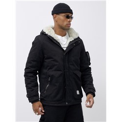 Куртка молодежная мужская зимняя с мехом черного цвета 2611Ch