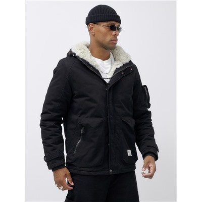 Куртка молодежная мужская зимняя с мехом черного цвета 2611Ch