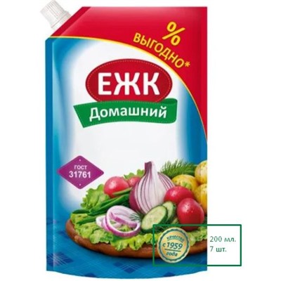 Соус майонезный Провансаль ЕЖК Домашний 46%, дой-пак 197г(200мл) шт