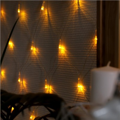 Гирлянда «Сеть» 1.6 × 1.6 м, IP20, прозрачная нить, 144 LED, 8 режимов, 220 В, свечение жёлтое