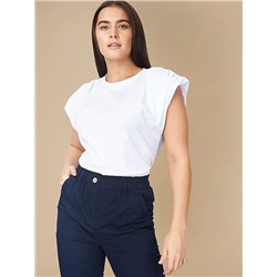 White Ruched Shoulder T-Shirt