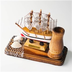 Карандашница дерево с моделью корабля «Путь», 12×13×6 см