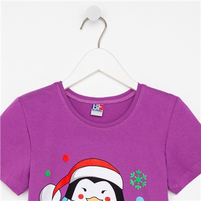 Футболка детская, цвет фиолетовый/пингвин, рост 104 см