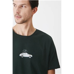 T-shirt bawełniany męski z domieszką elastanu z nadrukiem  kolor zielony