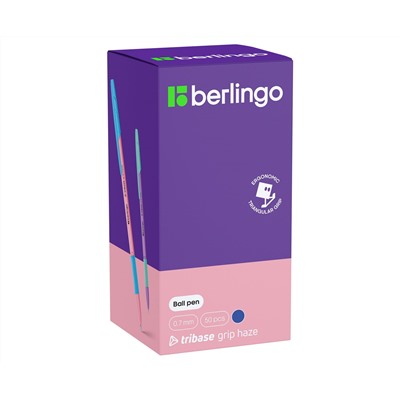 Ручка шариковая Berlingo "Tribase grip haze" синяя, 0,7мм, грип, ассорти