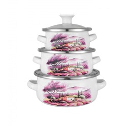 Набор посуды Kelli KL-4132 Эмаль 6пр 0,5л 0,7л 1,1л (12) НЕ ПРОКРАС ЗАВОДСКОЙ