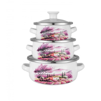 Набор посуды Kelli KL-4132 Эмаль 6пр 0,5л 0,7л 1,1л (12) НЕ ПРОКРАС ЗАВОДСКОЙ