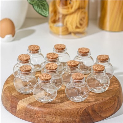 Набор баночек для специй Доляна «Парфе», 50 мл, 5.4×4×5.4 см, с пробковой крышкой, 12 шт., стекло