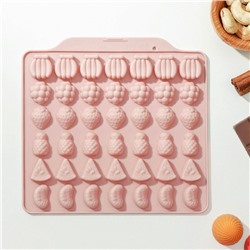 Форма для мармелада Доляна «Фруктовый бум», силикон, 18.5×17.5 см, 42 ячейки (2.2×2.2 см), розовая